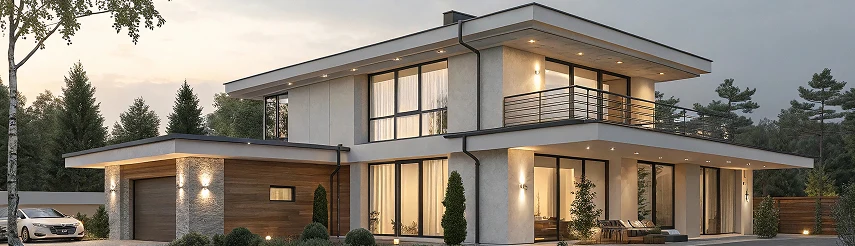 Contemporary ACT home lit at dusk