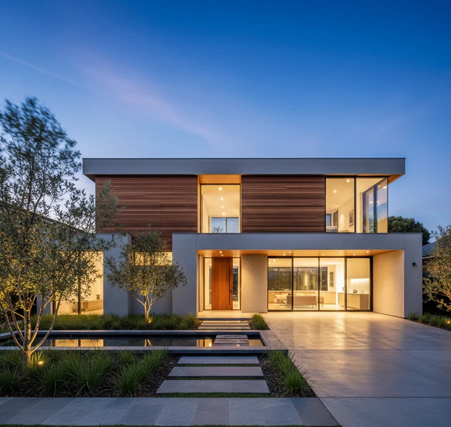 Modern home with driveway