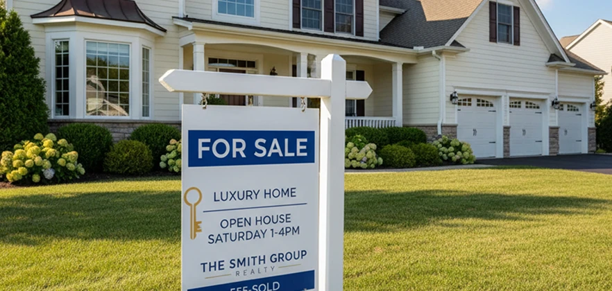 For Sale sign in front of a family home