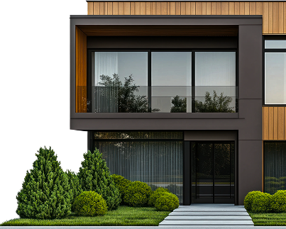Modern house surrounded by greenery