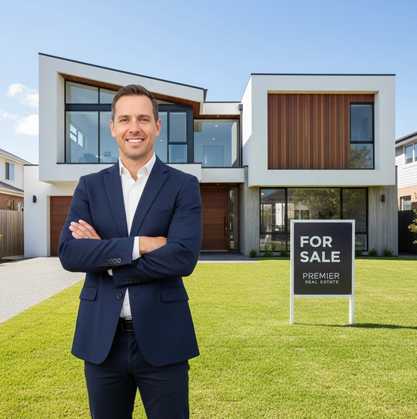 Agent showing details to a couple