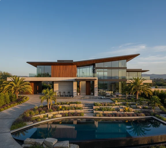 Architectural home with a timber facade